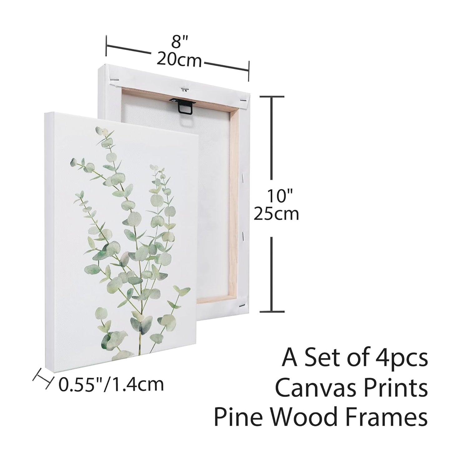 Botanical Plant Canvas Wall Art Set - 4 Framed Prints, 8x10in