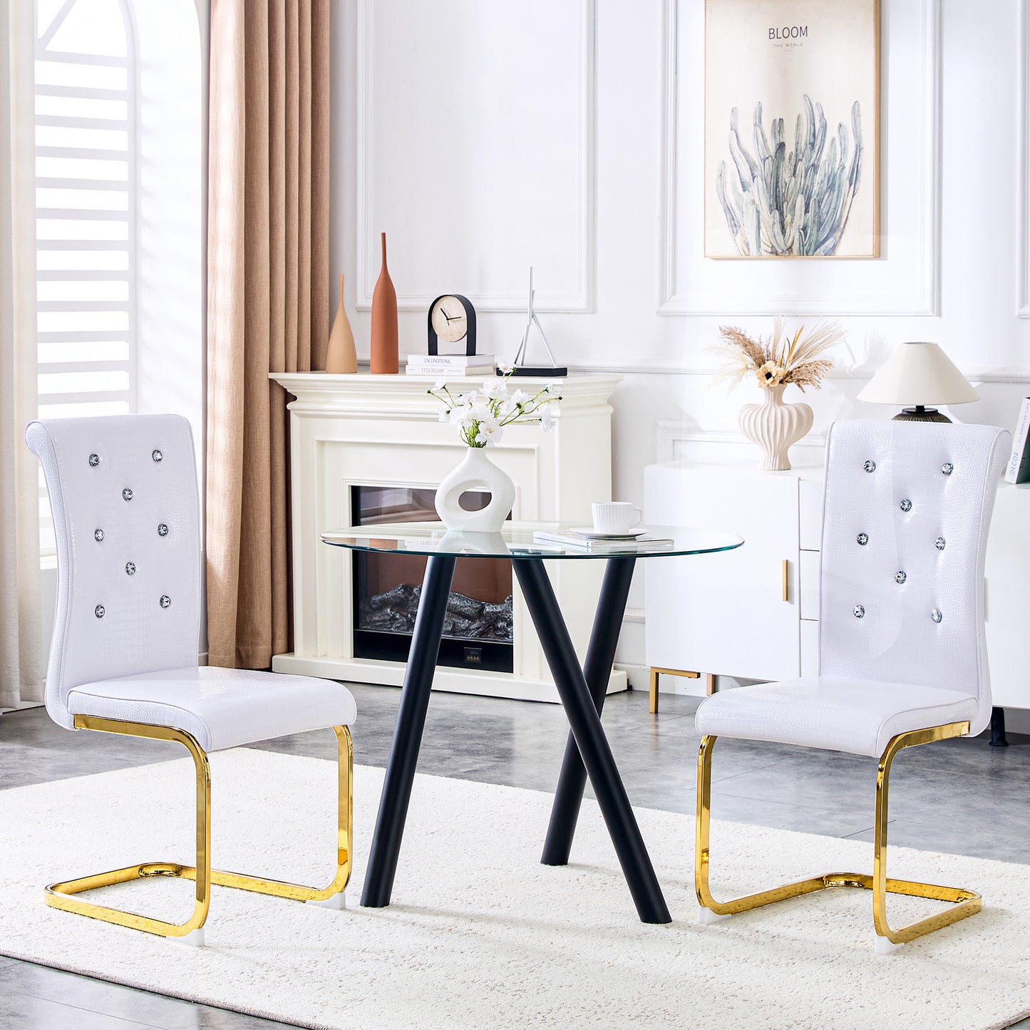 Set Of 2,Retro Alligator Skin Upholstered Dining Chairs,with Crystal
