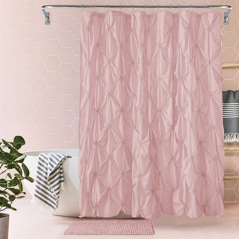 Folding Polyester Bathroom Shower Curtain with Pleated Design - 180x180cm