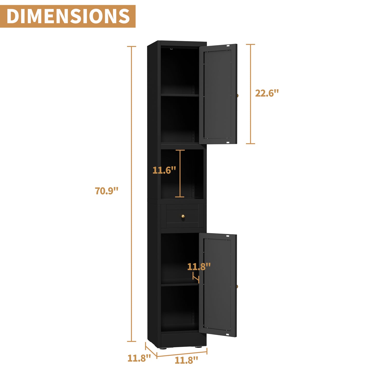 71 Inch Tall Bathroom Storage Cabinet - 5-Tier Freestanding Metal Cabinet, Black