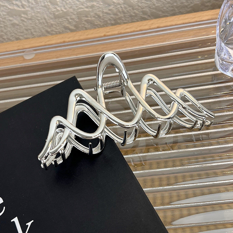 Metal Wave Clasp Hair Clip - Large Back Scoop Style, Alloy Hair Accessory