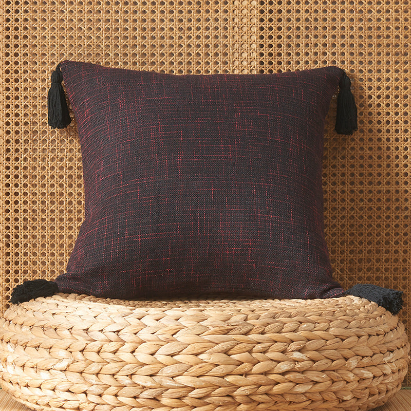 Japanese Solid Color Cotton Linen Fringe Pillow with Tassels - Home Decor