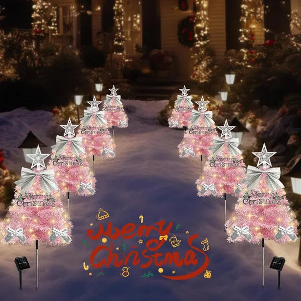 4 Pack Solar Christmas Tree Pathway Lights - Waterproof Mini Decor