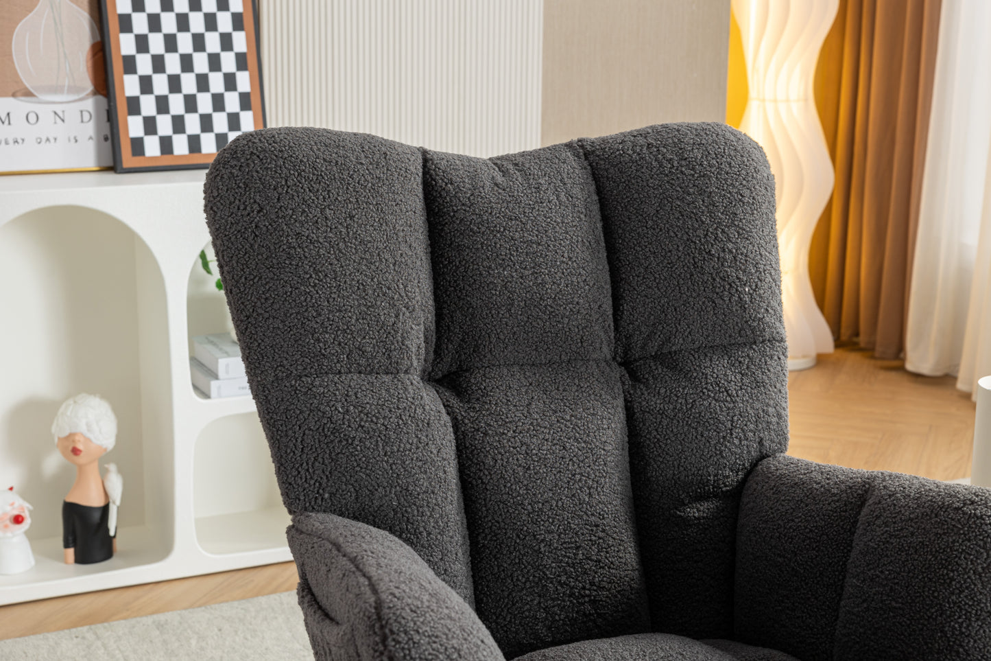 Modern Teddy Fabric Rocking Chair with Adjustable Footstool - Dark Gray