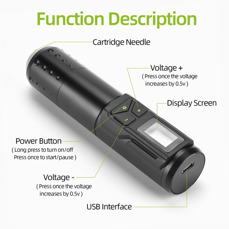 Black Tattoo Pen Machine USB Charging - Adjustable