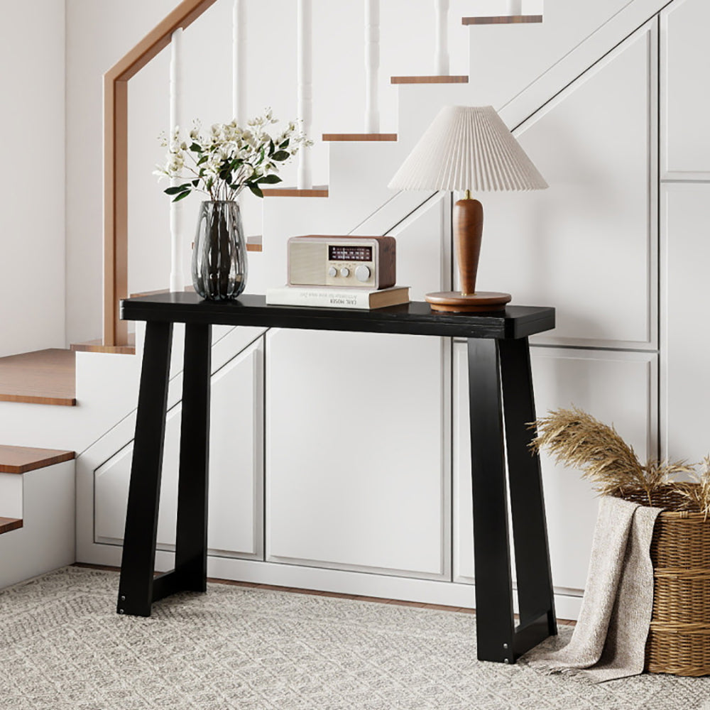 Solid Rubber Wood Console Table 43 Inch Narrow Entryway With Thick