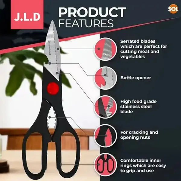 Food Scissors, Sharp Scissors With Nutcrackers, Bottle Opener, Can