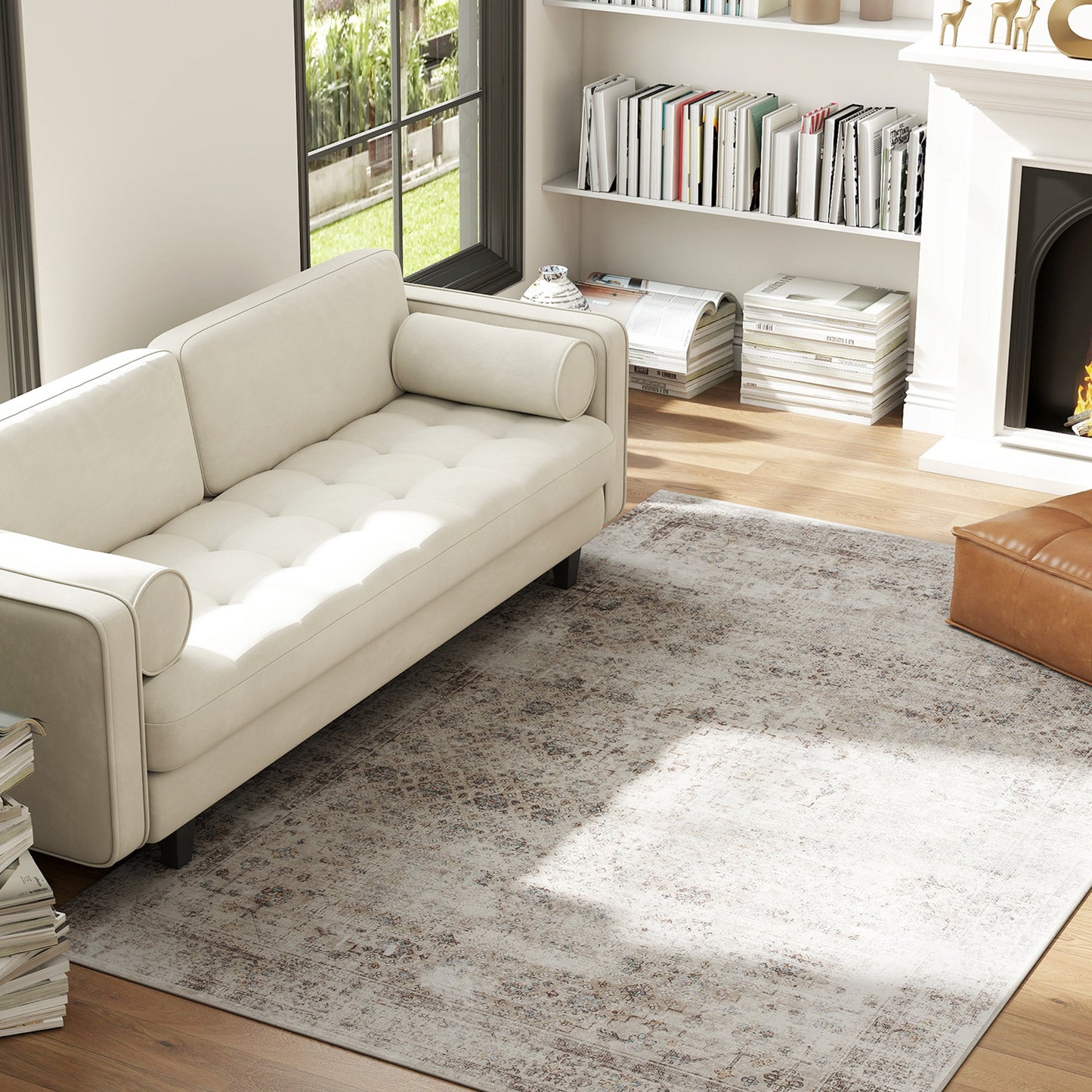Machine Washable Non-Slip Area Rug 5x7 - Light Mixed-Brown