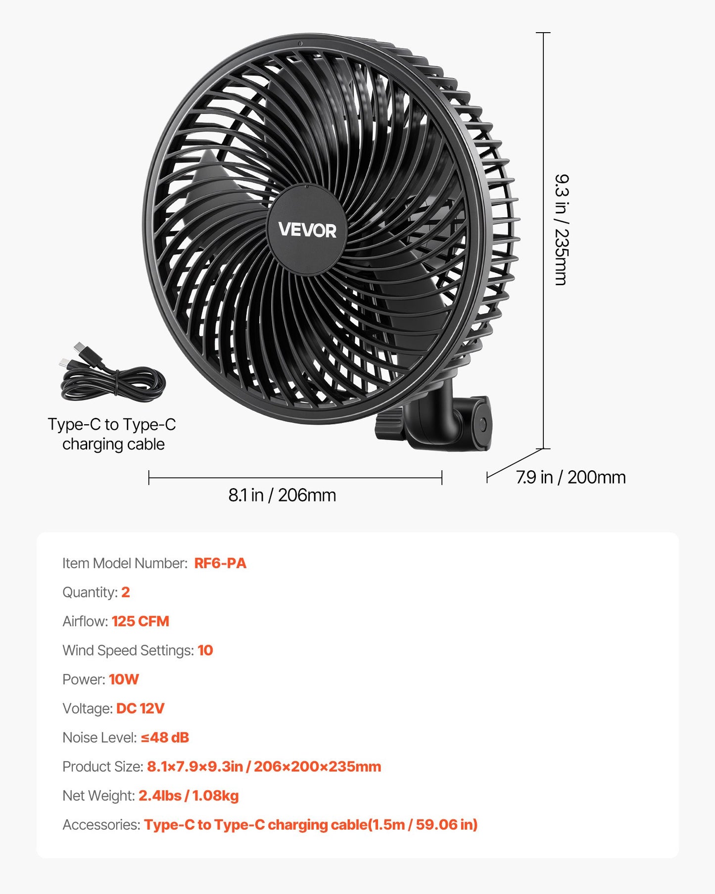 Rechargeable Clip-On Plant Fan 2-Pack with 9 Speeds & Oscillation for Grow Tents