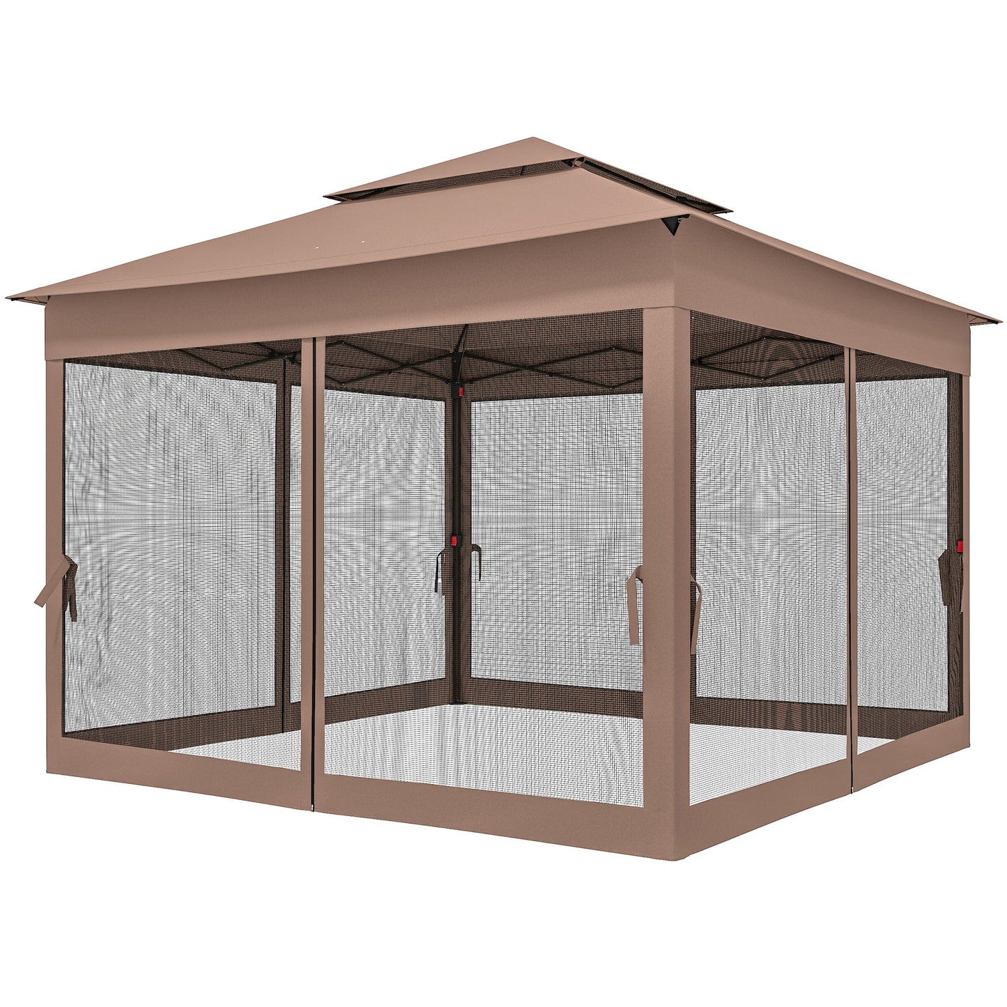 Pop Up Canopy Gazebo Shelter with Zipper Netting - Brown 11x11