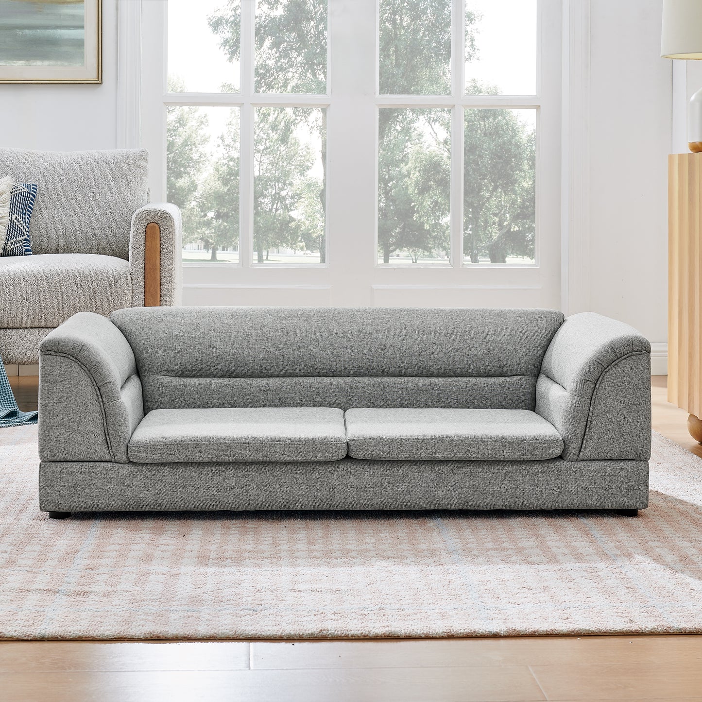 Large Oversized Linen Pet Sofa Bed with Curved Armrest for Dogs & Cats - Light Grey