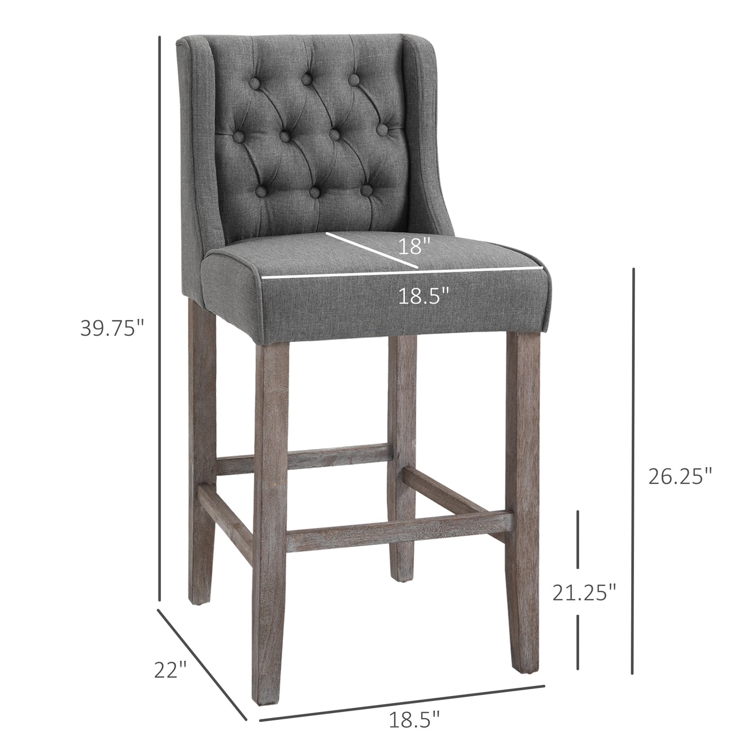 26.25" Counter Height Bar Stools, Tufted Wingback Armless Upholstered
