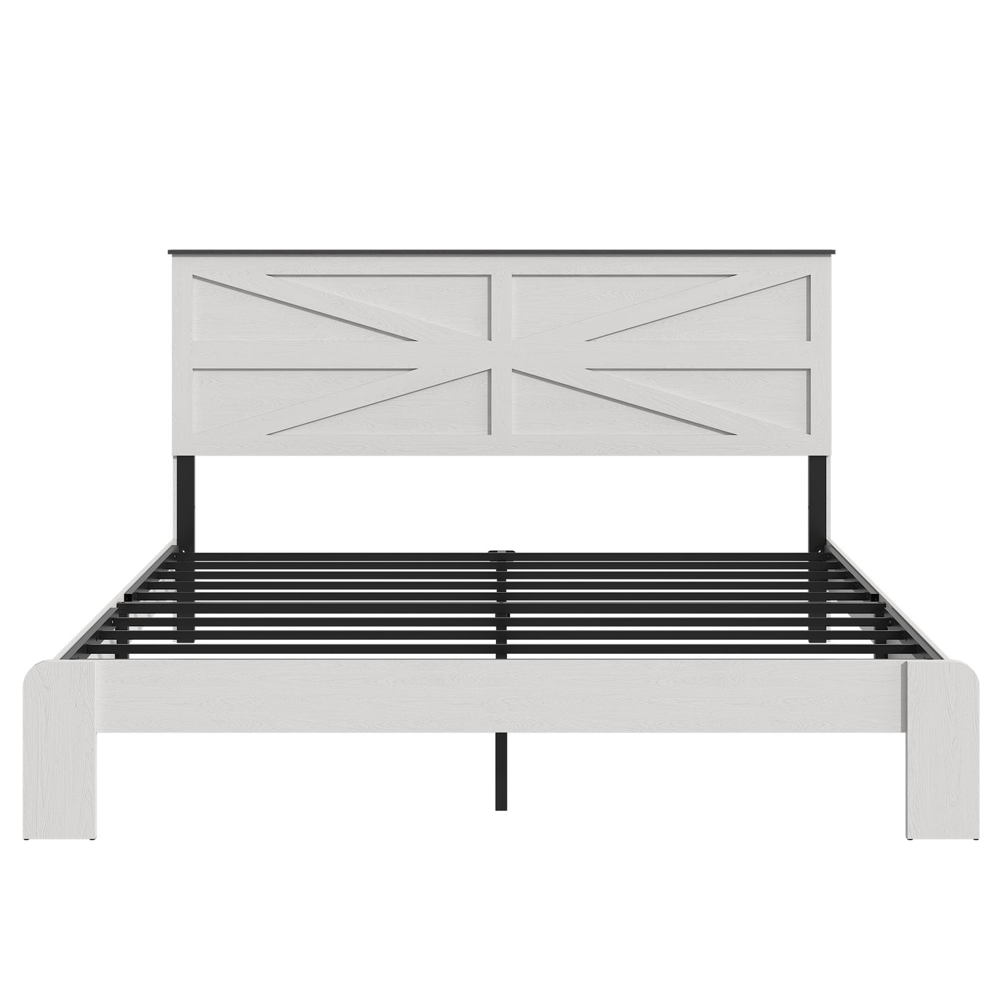 King Wood Platform Bed Frame with Headboard & Storage - White
