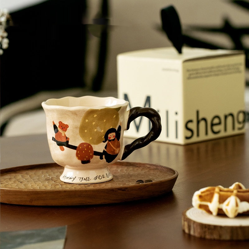 Ceramic Coffee Mug with Colorful Seesaw Mushroom Horse Spring Duck 301-400ml