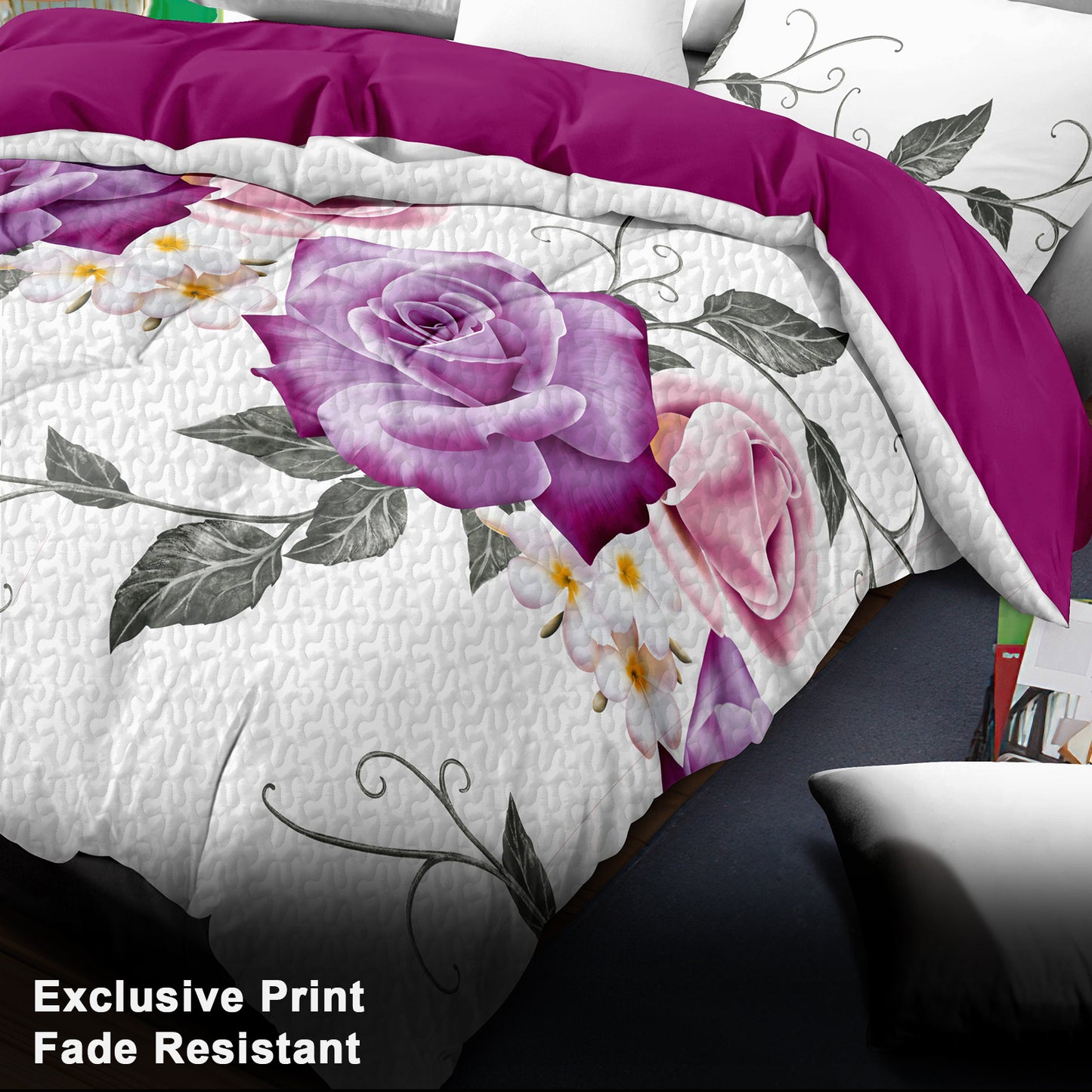 9-Piece Room In A Bag Quilt & Curtain Set - Deep Magenta Floral