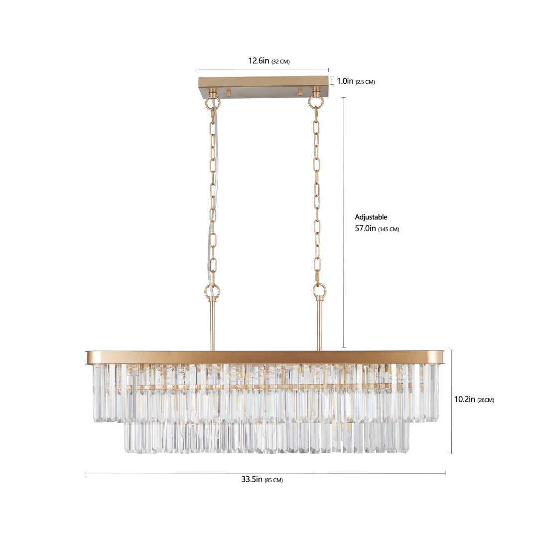 Modern Crystal Chandelier - Adjustable Rectangular Design, Gold