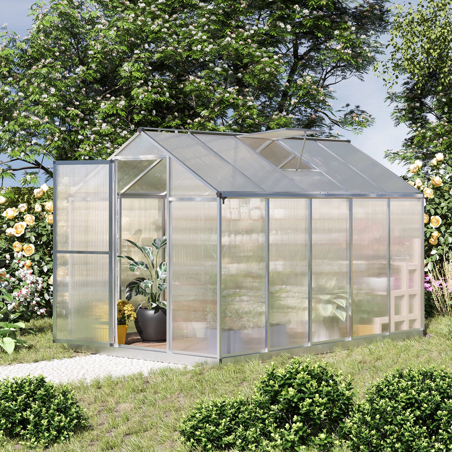 10ft x 6ft Walk-In Polycarbonate Greenhouse for Winter Gardening