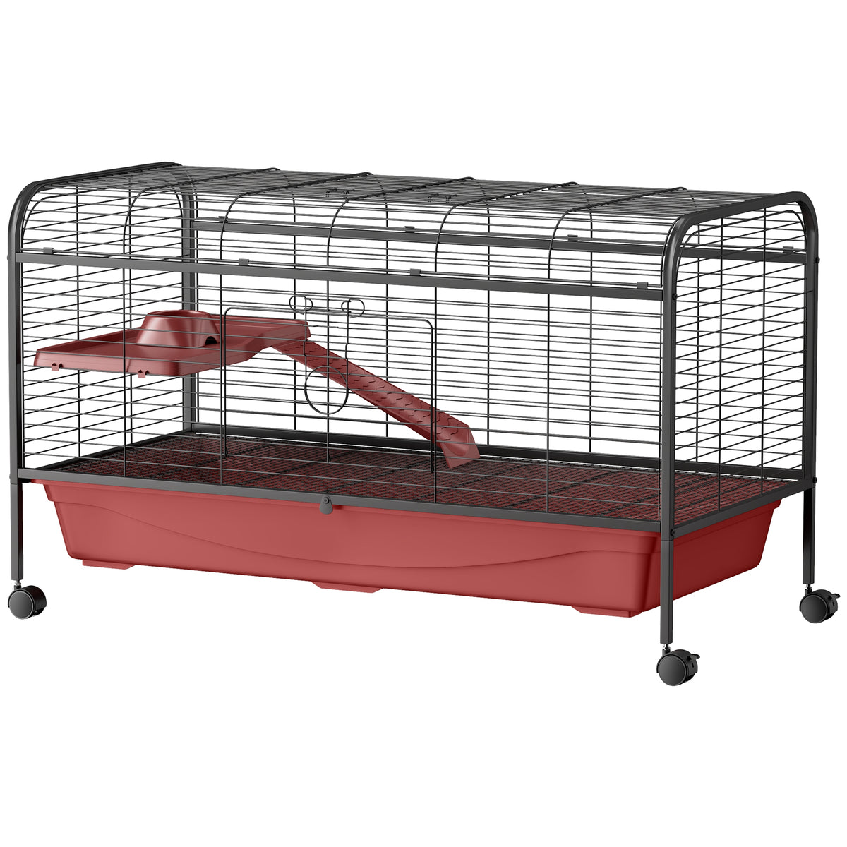 48-Inch Small Animal Cage with Wheels, Platform, Ramp & Feeder for Rabbits & Ferrets