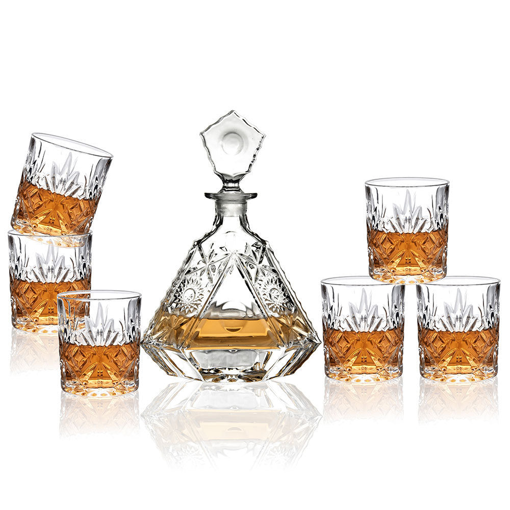 Crystal Whiskey Glass Set with Decanter and 6 Cups - Thickened Liquor Glassware