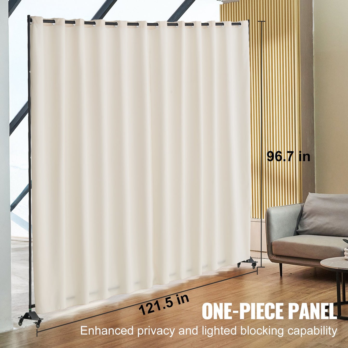 Portable Room Divider with Wheels - 96 x 120 Inch, Beige