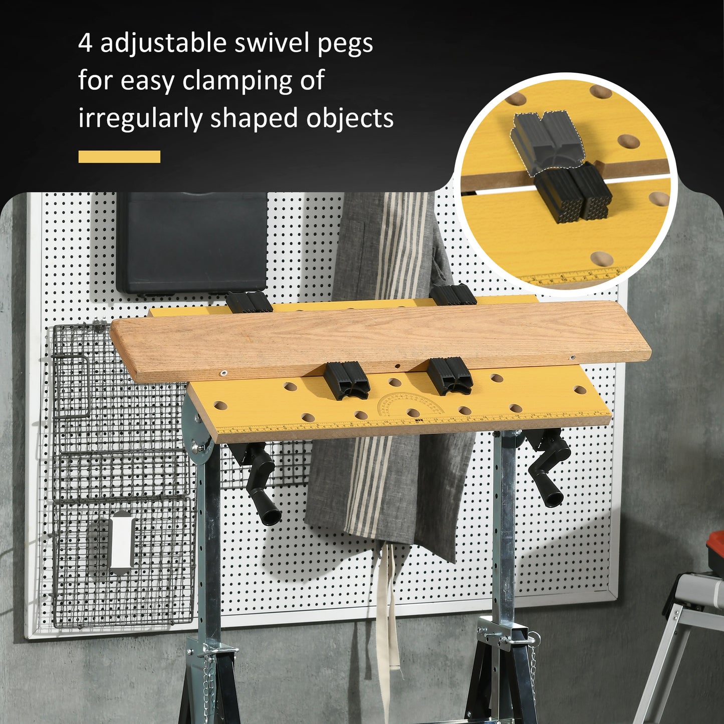 Adjustable Work Bench with Clamps & Steel Frame - Multi-Use Garage Table