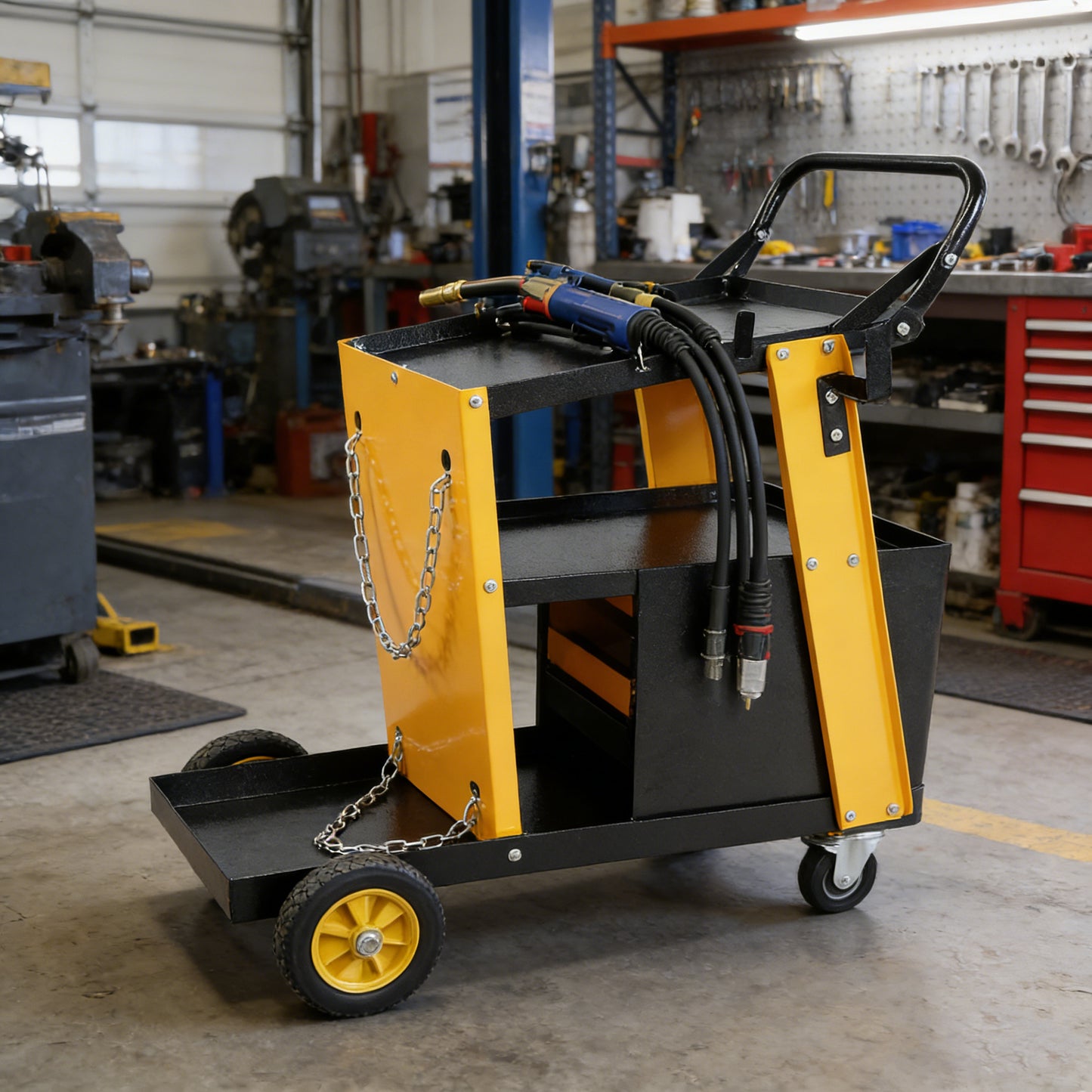 Portable Multi-Function Welder Trolley with 4 Drawers & Safety Chains