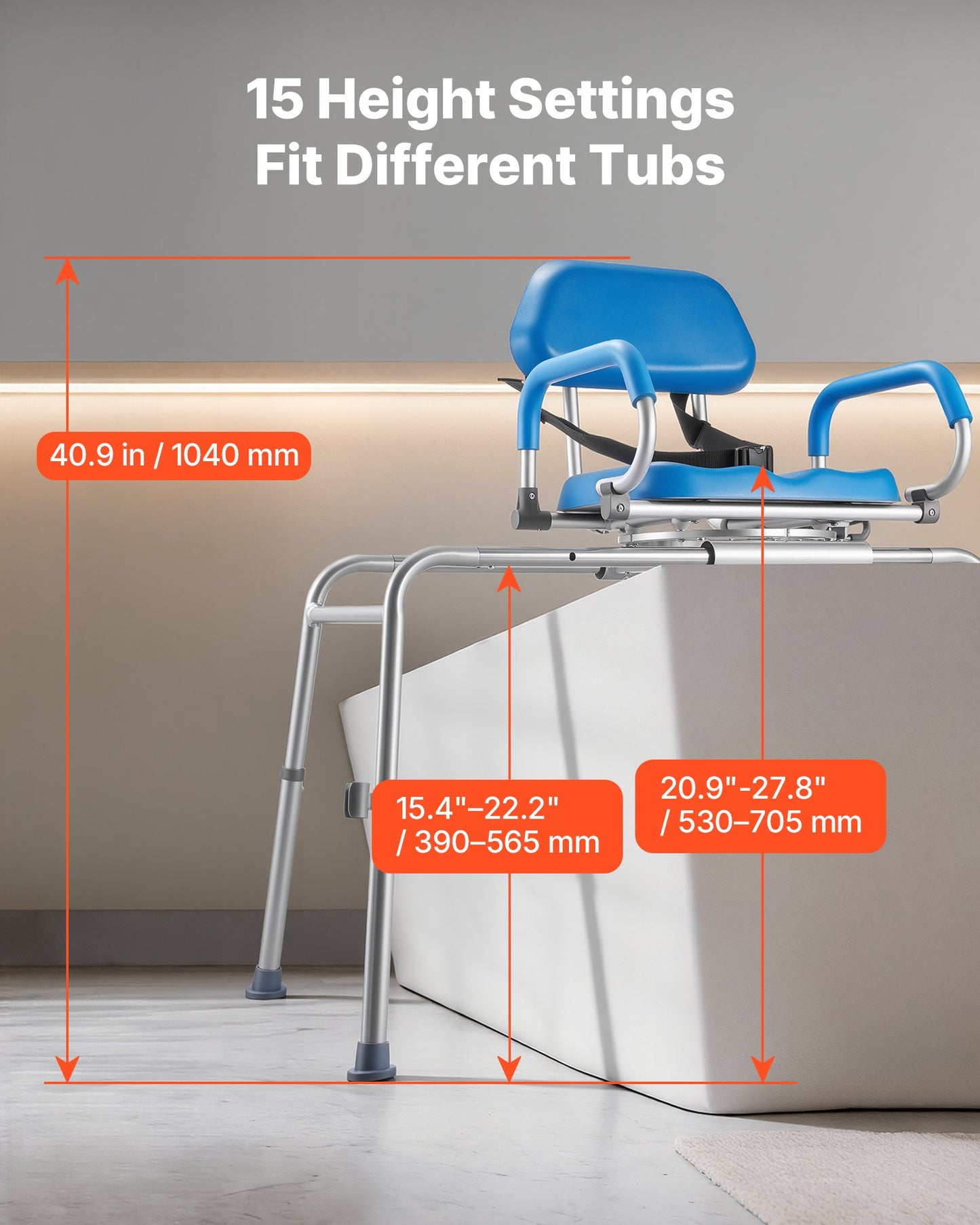 Heavy-Duty Sliding Shower Chair with Swivel Seat & Height Adjustment - Handicap & Elderly Support