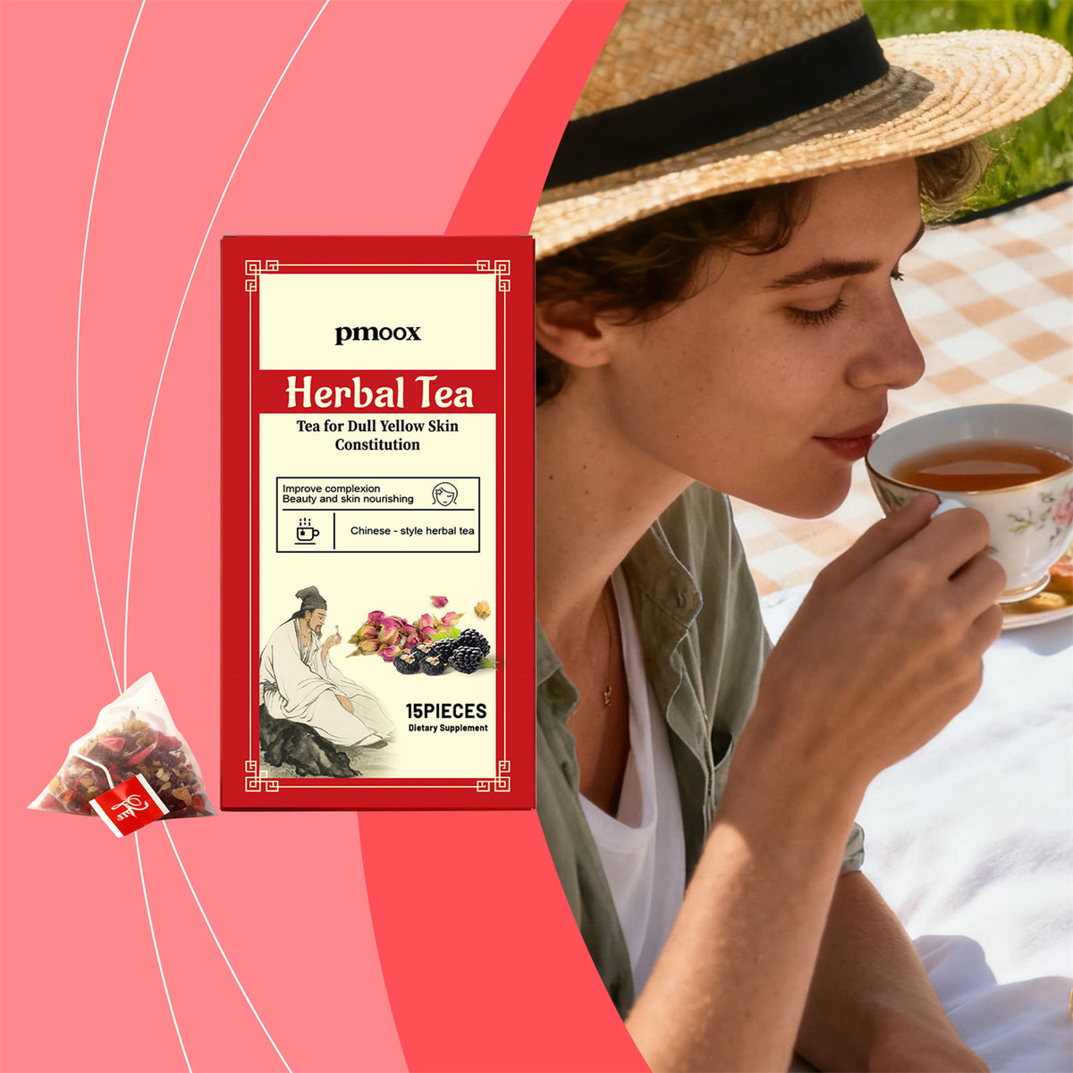Herbal Color Conditioning Tea Bags - Black Mulberry & Rose, 15 Pieces