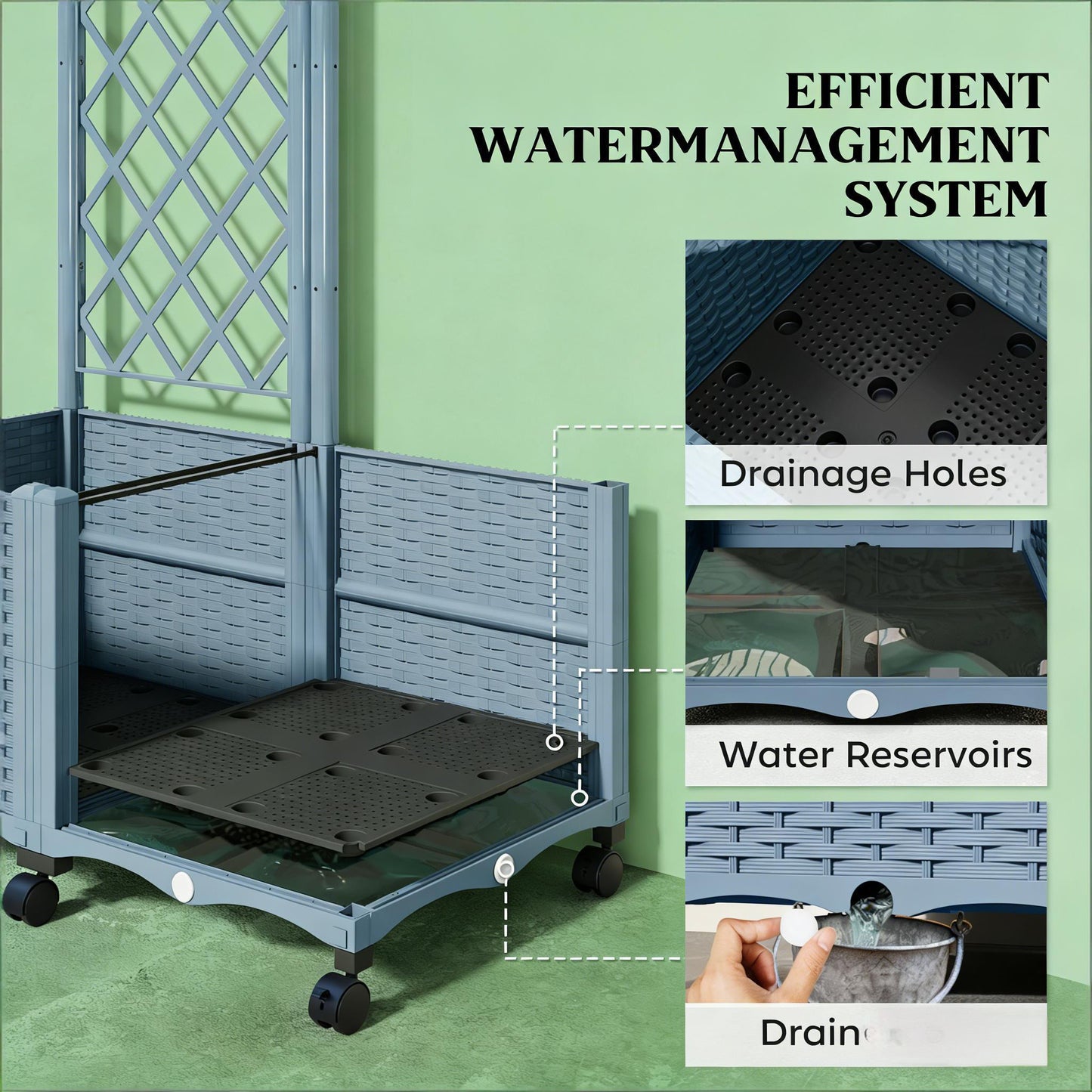 Raised Garden Bed Planter Box with Trellis - Gray