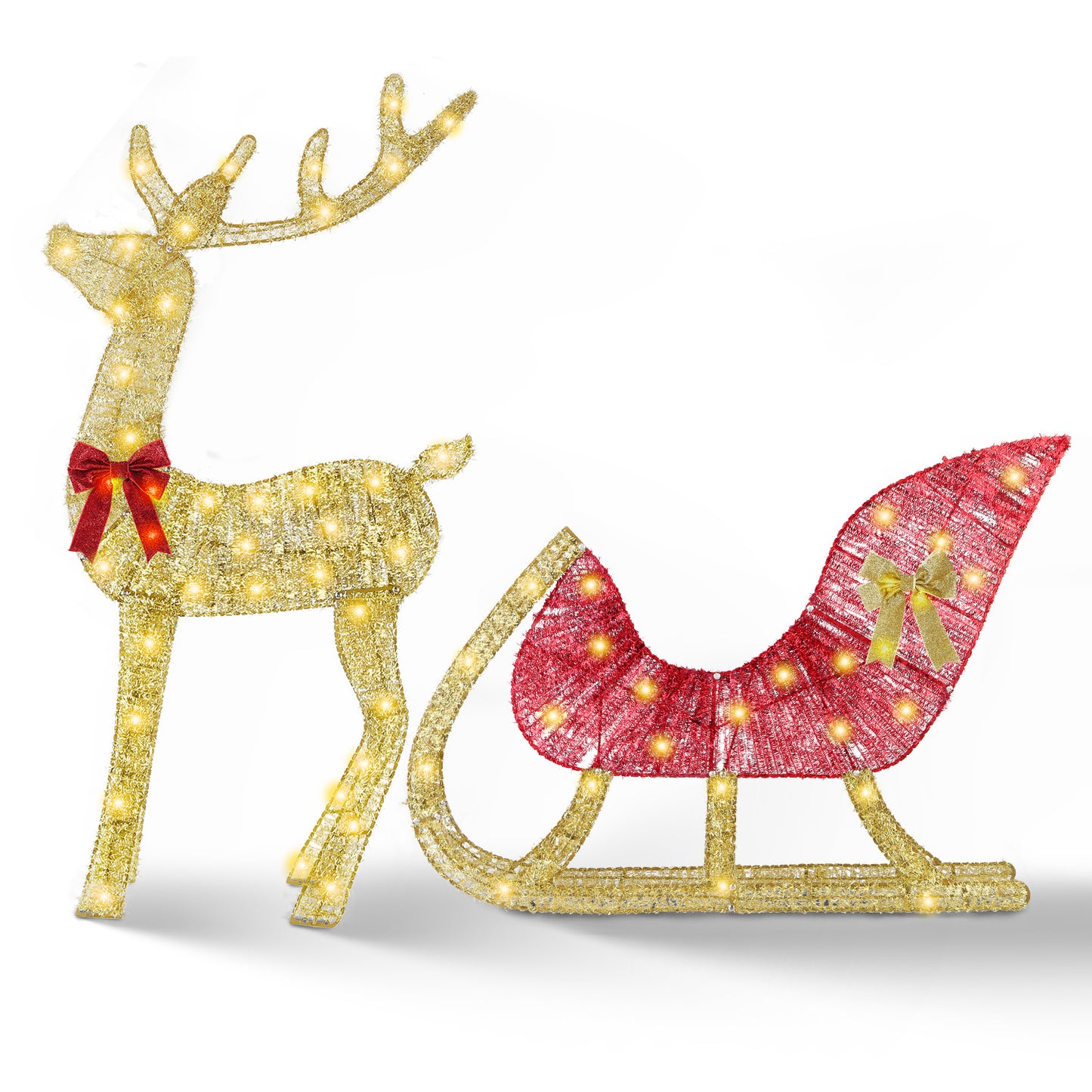 Lighted Christmas Reindeer & Sleigh - 8 Lighting Modes Decor