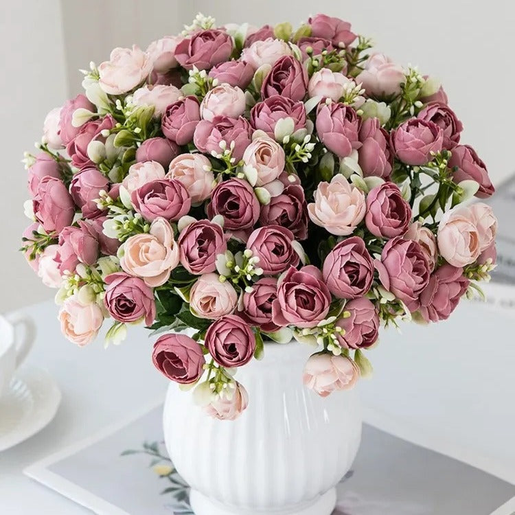 Simulation Nordic Rose Small Tea Buds Bouquet - Decorative Silk Flowers for Home & Garden