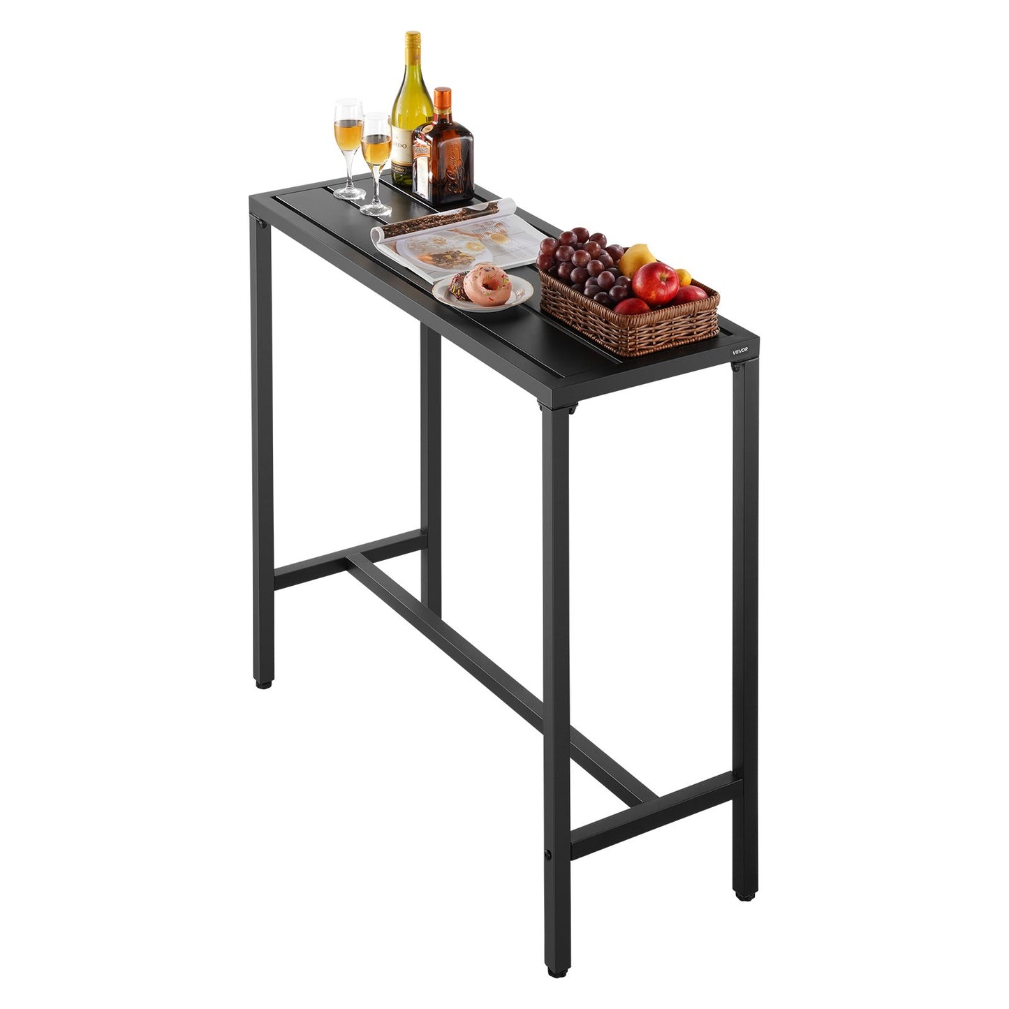 Outdoor Bar Table Waterproof 39.4x15 Inch Patio Dining Counter with Steel Frame - Black