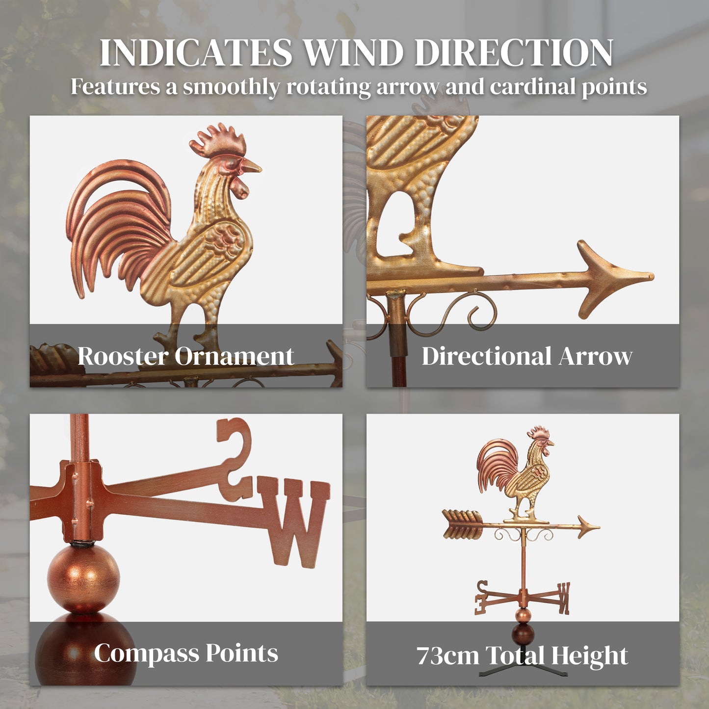 Metal Rooster Weathervane - Rustic Outdoor Wind Direction Indicator