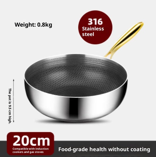Stainless Steel Double-Sided Honeycomb Fry Pan Non-Stick Coating-Free Kitchen Cookware
