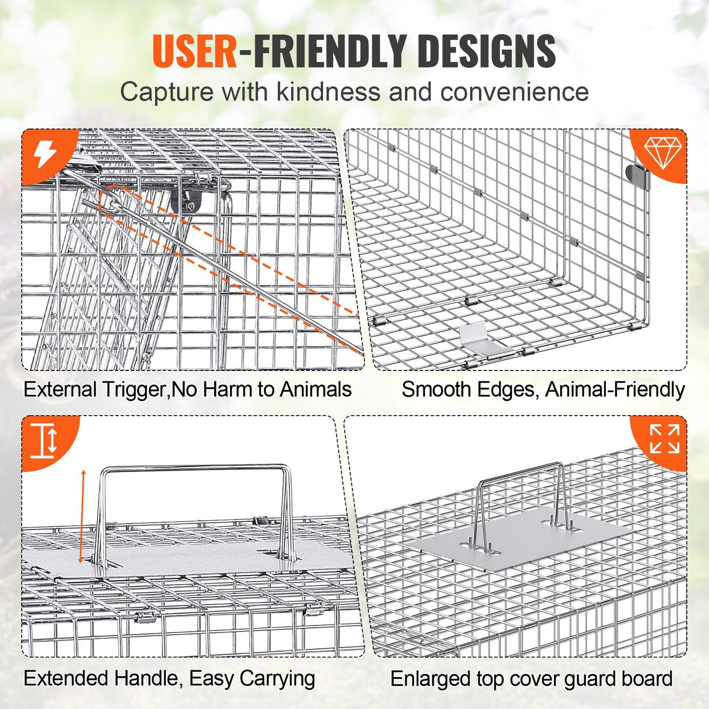 42-Inch Humane Animal Cage Trap for Cats, Stray Dogs, Raccoons, and More