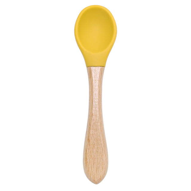 Silicone Wooden Spoon Feeding Set for Kids - Training & Dinnerware