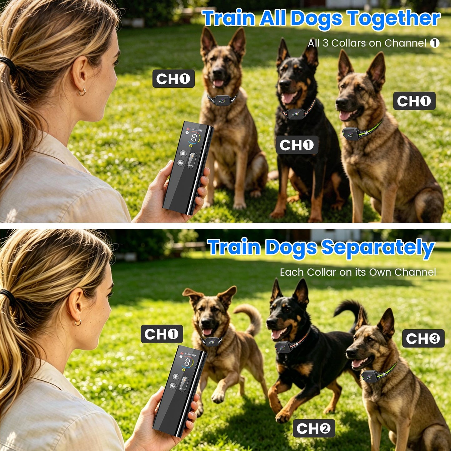 Dog Training Collar with Remote, Bark Control & 3 Channels - Waterproof Rechargeable