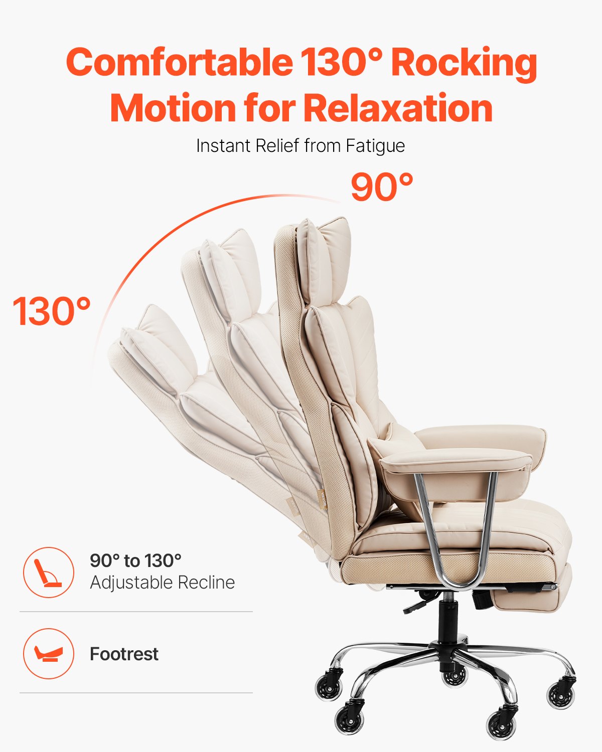Executive Office Chair with Footrest - 400 Lbs Capacity, Ergonomic Design, Lumbar Support - Khaki