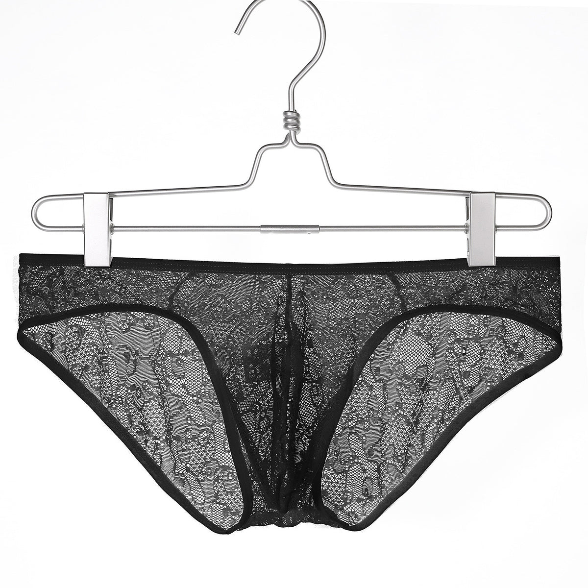 Men's Low Waist Lace Briefs - Transparent Floral Jacquard Underwear for Men