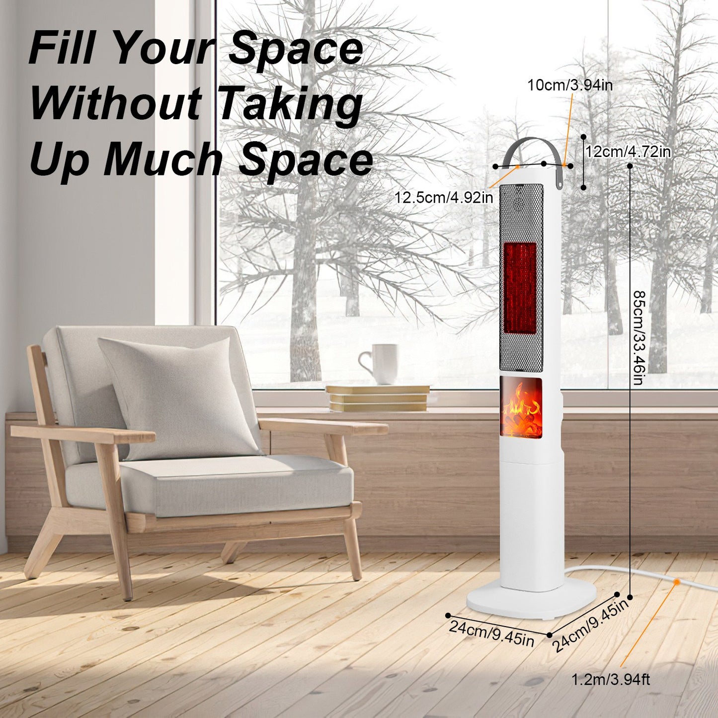 1500W Oscillating Space Heater with 3D Flame Effect, Remote & Timer