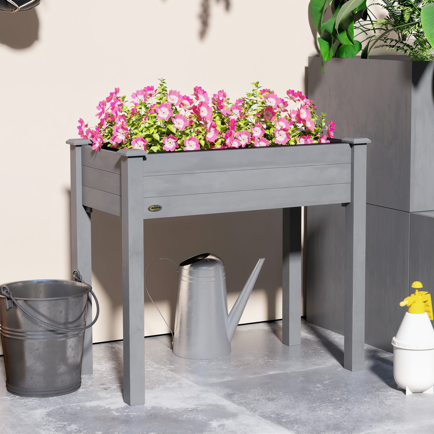 34-Inch Elevated Wooden Garden Bed with Drainage Holes - Dark Gray