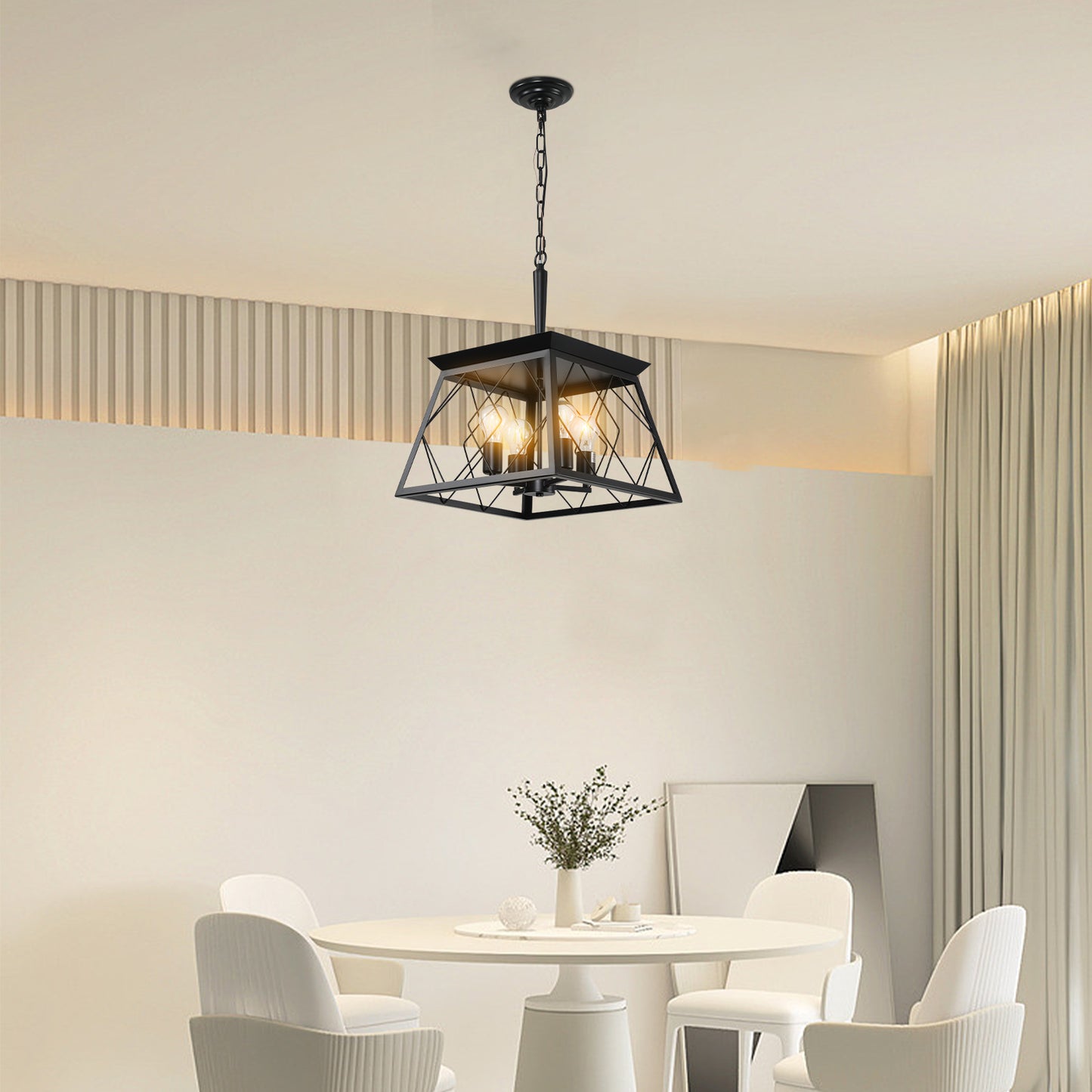 16-Inch Black Industrial 4-Light Pendant Chandelier - Adjustable
