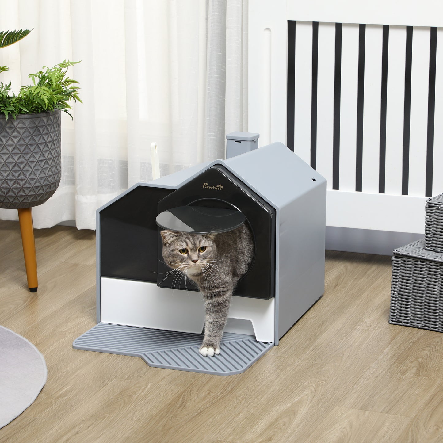 Hooded Cat Litter Box with Litter Mat - Enclosed, Odor-Reducing, Gray