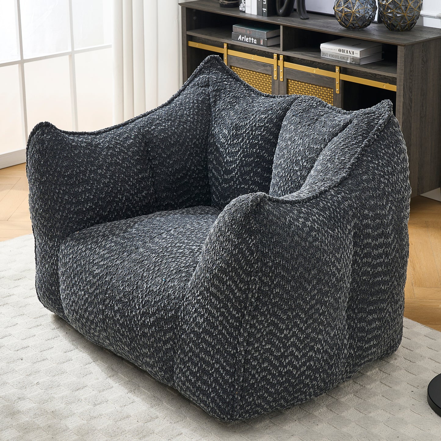 Comfortable Chenille Bean Bag Chair - Black Lazy Sofa