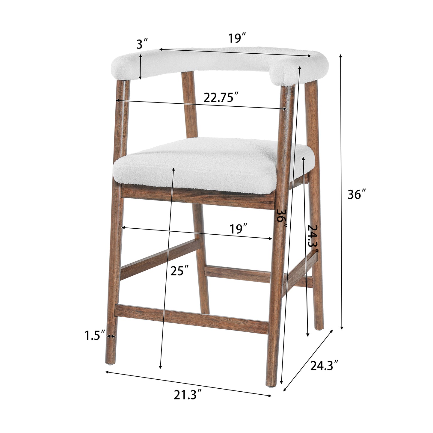 24.5 Seat Height Bar Stools With Back, Comfortable Counter For