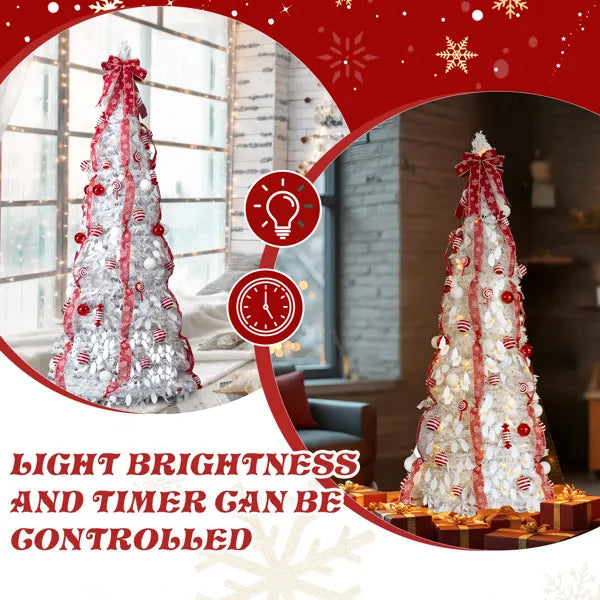 6FT Pre-Lit Christmas Tree with 100 Warm Lights & Ornaments