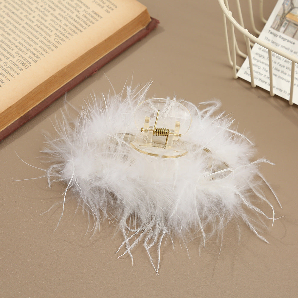 Ostrich Feather Grab Clip Hair Clip Microfiber