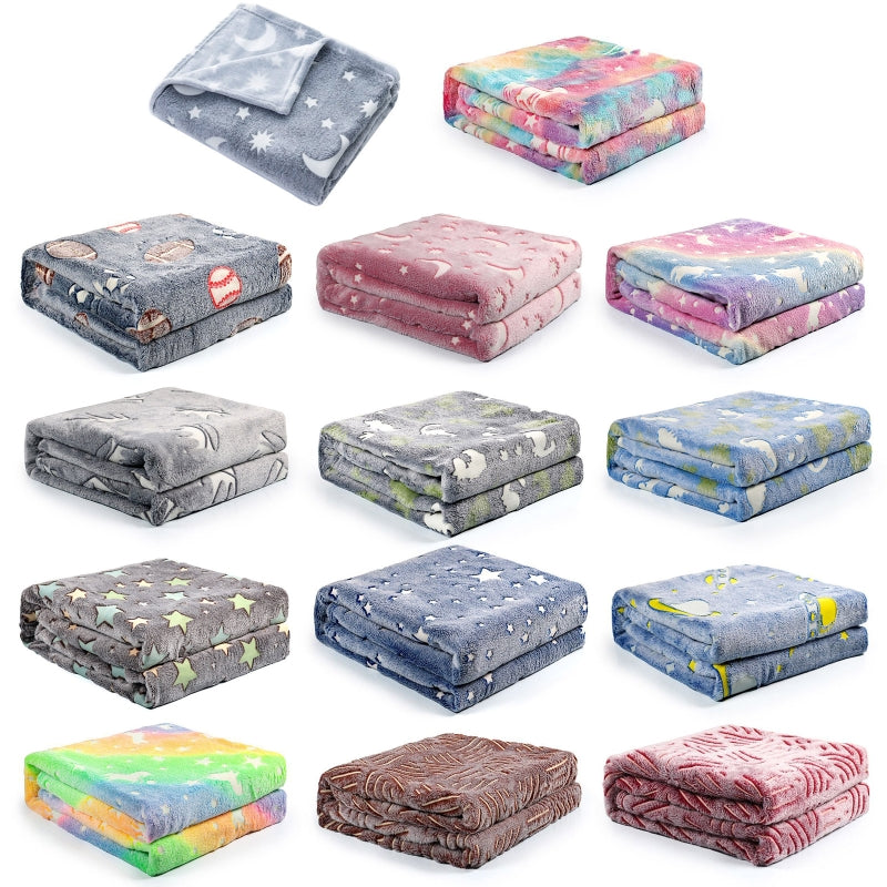 Double Sided Flannel Glow-in-the-Dark Blanket Fluorescent Bedding Set - Multiple Colors