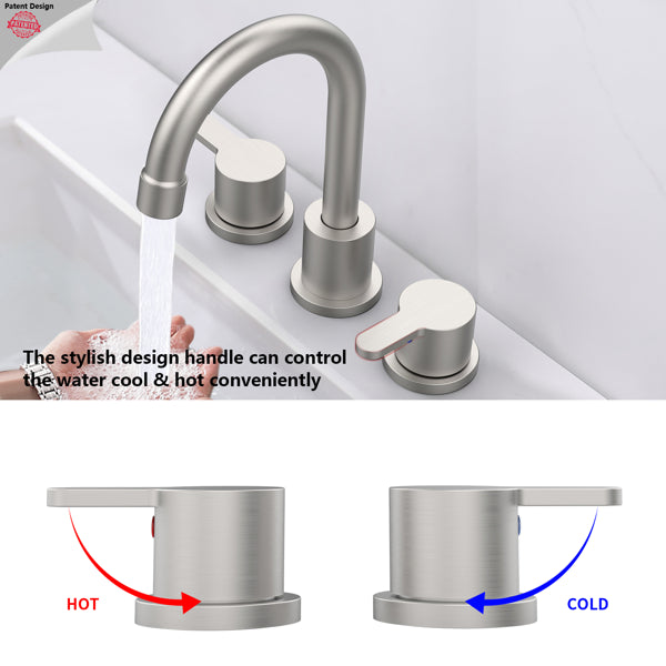Brushed Nickel Bathroom Sink Faucet - 2 Handle, 8 Inch, 360° Swivel Spout