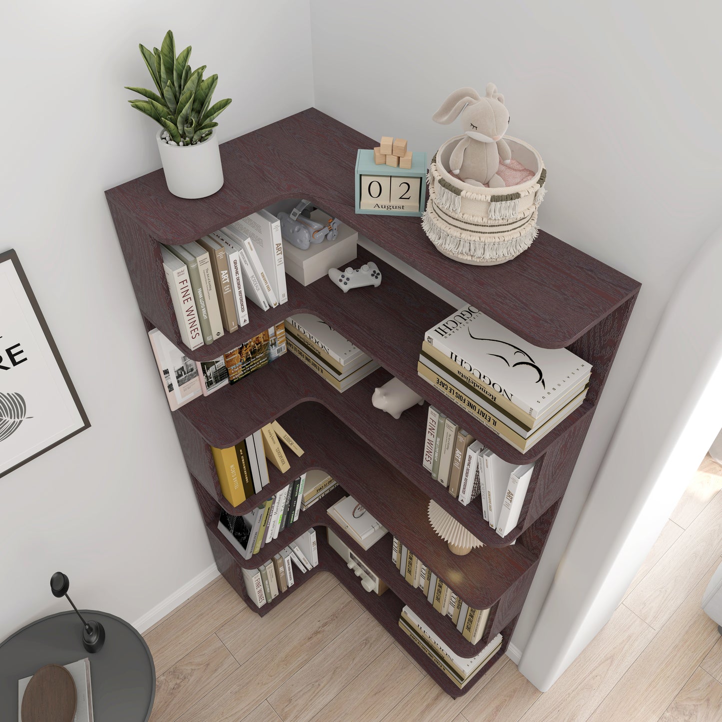90cm 35.43in Extended Size Freestanding L-Shaped Corner Bookshelf For